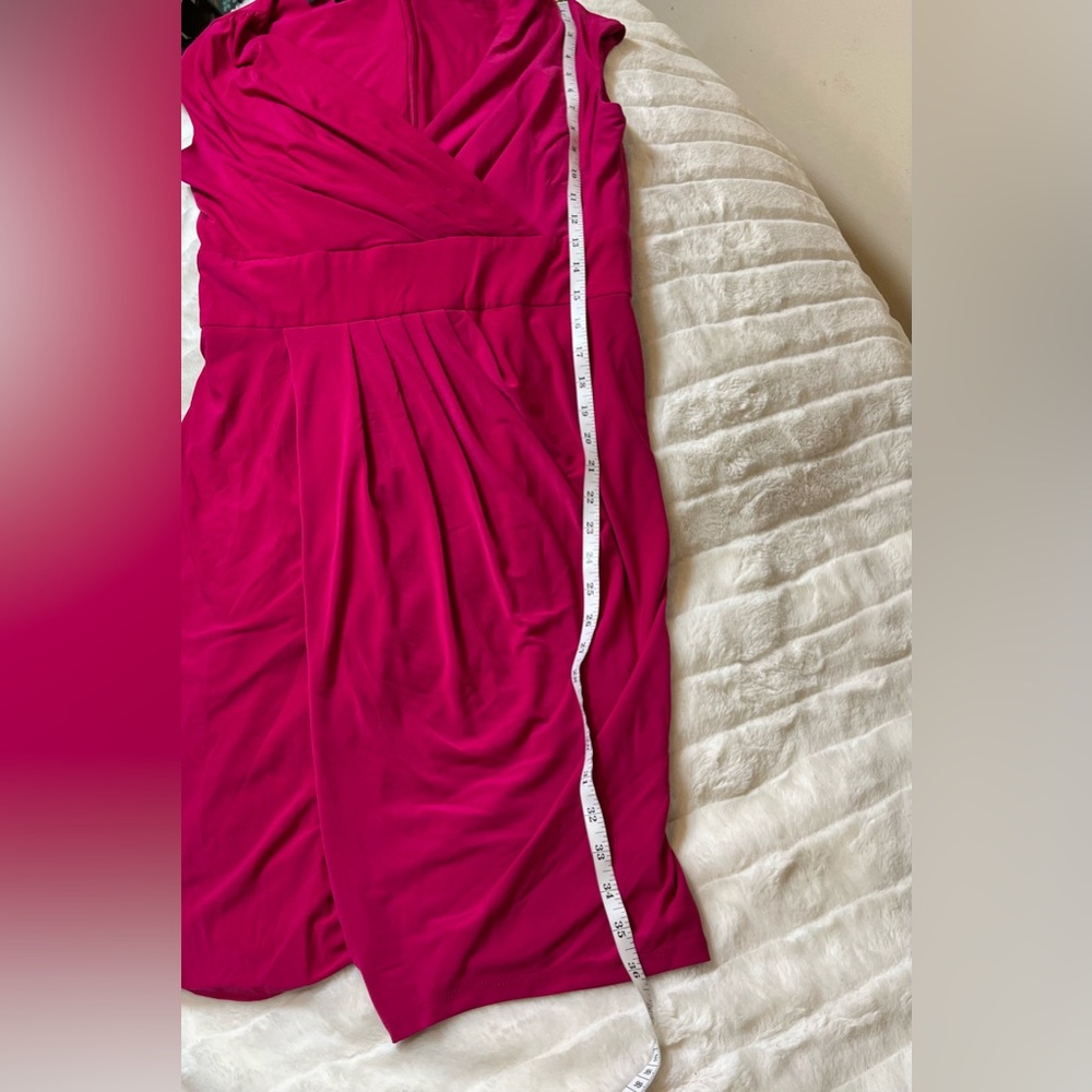 Jones New York 10 Summer Fall Dark Pink Surplice Ruched Sleeveless Office Dress - Picture 4 of 9